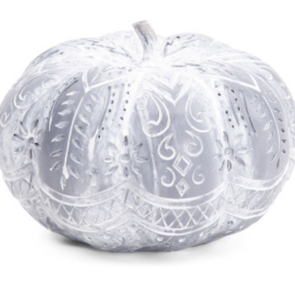 New! Carved White Wash Pumpkin • Fall Decor • NWT